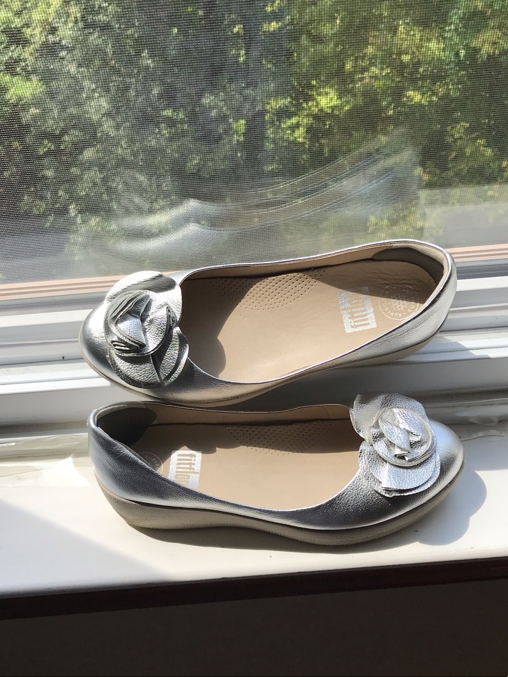 Fitflop Silver Floral Applique Ballet Flats